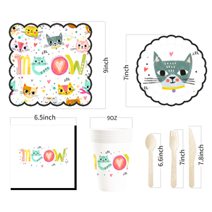 DAMAI - Juego de Decoración para Fiestas de Gatos, Vajilla Desechable de Papel con Dibujos Animados de Gatos, Mantel, Decoración para Fiestas - Product Image 5