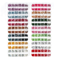 Kit de 12 grilles de strass à dos plat pour ongles, breloques multi-tailles en cristal AB, pierres précieuses en diamant, décorations pour nail art