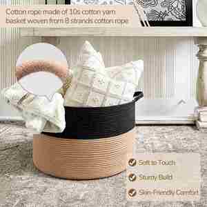 Large Cotton Rope Blanket Basket 22" X 22" X 14" Woven Rope Bin for Storage Kids Dog Toy Storage <b>Box</b> Organizer Bins - Product Image 3