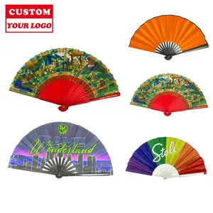 Werbe handwerk Handheld Fan Custom Printed Folding Logo Bambus Papier Hand Fan