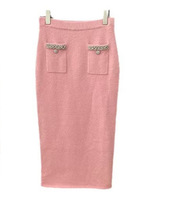 2025 Hochwertiger Diamond Pink Strick anzug für Damen New Fashion Herbst-und Winter-Einreiher oberteil mit langem Rock
