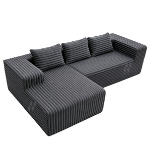 Canapés modulaires de luxe en velours côtelé compressé en forme de L avec coussins, ensemble de canapés de salon, meubles de chaise longue - Product Image 1