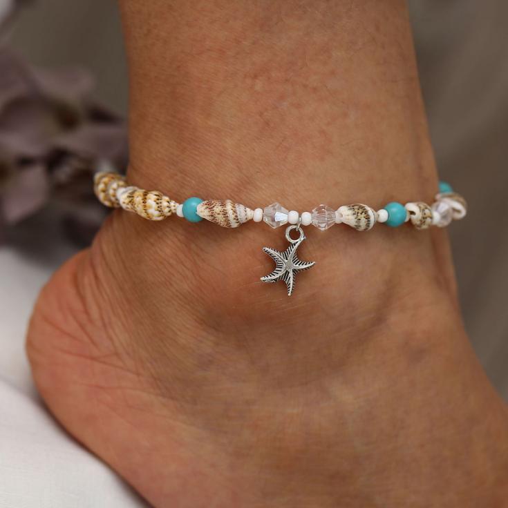 Hot fashion jewelry shells anklet chain shell starfish charms beaded anklet bracelet beach anklets foot chain