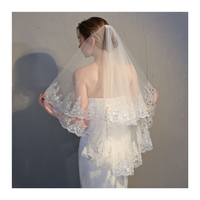 Voile de mariée en dentelle à prix de gros raisonnable, plusieurs modèles disponibles, bordure en ruban, monocouche, teint uni, pour mariage, type mantille