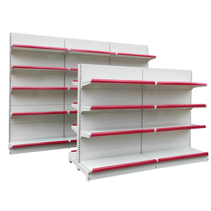 Scaffalatura Gondola in Metallo Bianco <span class=keywords><strong>per</strong></span> Supermercati, Espositore con Canale Prezzi Rosso <span class=keywords><strong>per</strong></span> Negozi di Alimentari - Product Image 1
