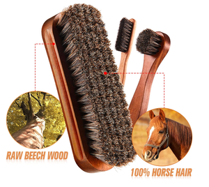 Kit Spazzola per Lucidatura Scarpe in Crine di Cavallo, Strumenti di Pulizia in Legno con Setole Morbide, Panno in Microfibra e Applicatori per Lucidatura per Stivali in Pelle e Camoscio - Product Image 2