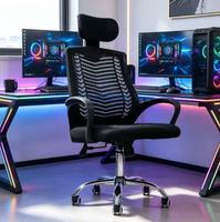 Silla de Oficina Moderna y Cómoda para Computadora, con Base Cromada y Malla, para Uso en Escritorio, para Oficina en Casa