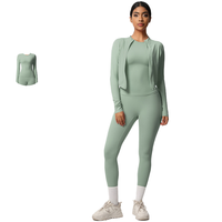 Conjunto de 8 Piezas de Alta Calidad y Peso Ligero, Pantalones de Yoga de Color Sólido con Bolsillos, Top de Manga Larga, Cintura Alta Elástica, Estiramiento en Cuatro Direcciones