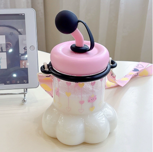 Linda Botella de Agua Portátil de Plástico a Prueba de Caídas con Diseño de Pata de Gato para Niñas, 1000ml, Vaso con Pajita para Beber en Verano, para Uso en Exteriores - Product Image 2