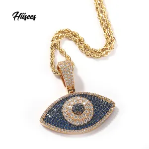 Top trending products 2022 evil eye jewellery iced out cz gold plated pendant evil eye necklace