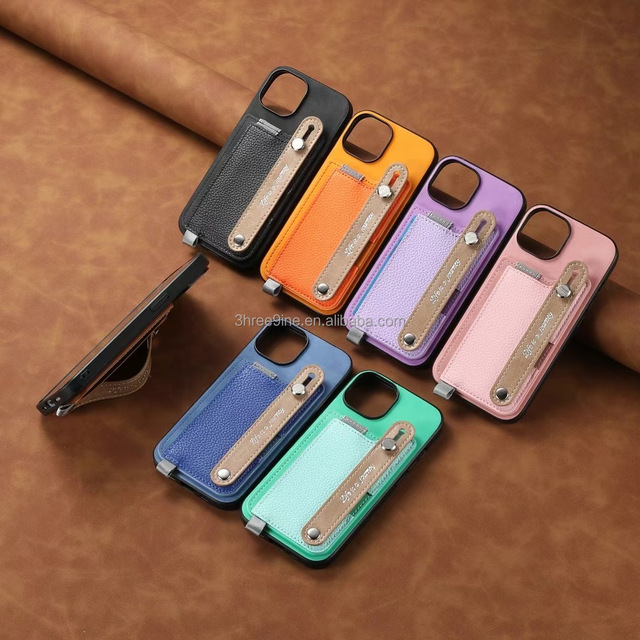 Custom Retro Simple Lychee Leather Wrist Band Waterproof TPU iPhone Case for iphone 17Pro 16Pro 17