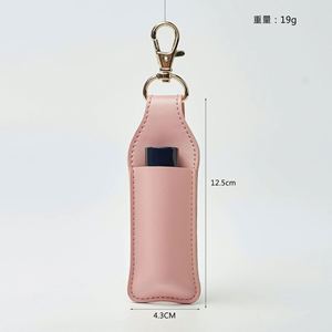 Portable PU <b>Leather</b> Lipstick Storage Case with Light <b>Keychain</b> Single Lipstick Makeup Organizer Bag - Product Image 2
