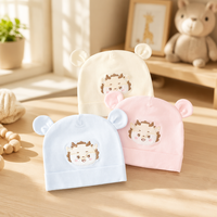 Bonnet en coton de classe A pour nouveau-né, double couche, avec oreilles 3D, broderie vache de dessin animé, doux, pour bébé, hiver, 0-3 mois