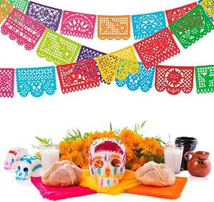 Bannière en feutre à thème Piñata Drapeau du Mexique, motif floral ajouré, pour fêtes d'Halloween, du Nouvel An et de Thanksgiving, colorée et à thème démoniaque - Product Image 1