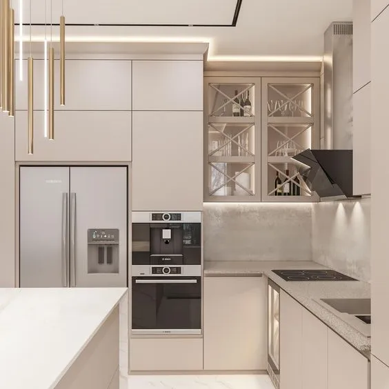 การออกแบบใหม่แสงสีชมพูหรูหราเฟอร์นิเจอร์เครื่องจักรอุปกรณ์ครัวตู้ตู้ครัว