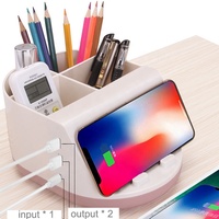 Support de charge sans fil multifonctionnel 10W tendance avec 2 ports USB et boîte de rangement de bureau pour accessoires d'appareil photo et de téléphone