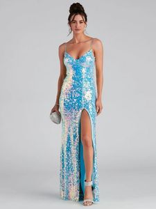 Vestido de noche para mujer, estilo europeo y americano, con lentejuelas, abertura y tirantes, ideal para bodas y damas de honor, novedad de verano. - Product Image 1