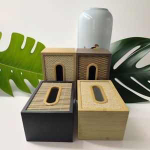 Bamboo Wood Rattan Woven Tissue Box Rectangular Japanese Style Storage Box For Home Living Room Hotel Guesthouse - Product Image 1