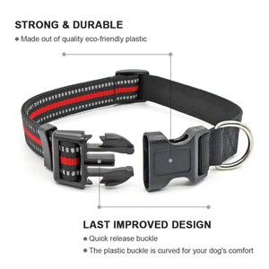 Collier pour chien en nylon réfléchissant rayé noir et rouge, fermeture à boucle réglable, accessoire pour animaux de compagnie toutes saisons, style classique - Product Image 5