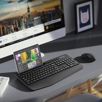 Ergonomic Silent 111Keys ANSI/ISO Layout 2.4G Wireless Keyboard Mouse Combo Multimedia Keys Palm Rest Phone&Pad Holder 1600 DPI