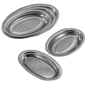 Assiette ovale rétro en acier inoxydable à fond plat pour restaurant, barbecue, hôtel, service - Product Image 1
