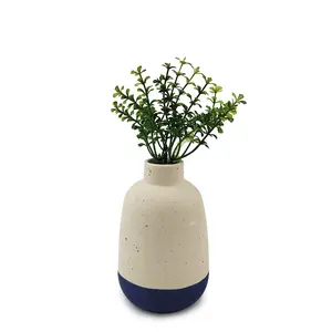 Vaso di fiori in porcellana a forma di barilotto con frangia Beige e blu scuro