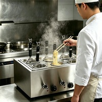 Cucina 3000W Mesin Pemasak Pasta Listrik Komersial 6 Keranjang Stainless Steel untuk Hotel