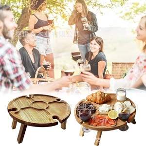 Plateau à collation portable en bois Mu Yujia, rond, pour pique-nique en plein air, table à vin avec compartiments pour aliments et boissons - Product Image 2