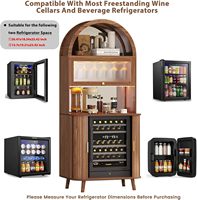 Meuble bar à vin haut de gamme HANYEE de style mid-century avec arche rainurée, compartiment réfrigérateur et éclairage LED RGB