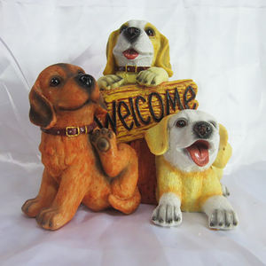 Klasik sevimli köpek hoş geldin yazısı 3D heykeli heykel özel reçine hayvan bahçe heykelciği ve açık havada sundurma dekor için figürler - Product Image 1