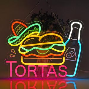 Tortas Neon <b>Sign</b> Mexican Restaurant Kitchen LED Decorative Light Colorful Acrylic Wall Ambient Light Shop <b>Sign</b> Indicator Light - Product Image 5