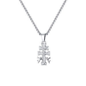 Collar con Cruz de Caravaca de Acero Inoxidable 316L para <span class=keywords><strong>Hombre</strong></span> y Mujer, Colgante Religioso de Jesús Crucificado, Joyería Católica de Protección con <span class=keywords><strong>Cadena</strong></span> - Product Image 1