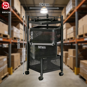 Chariot de <span class=keywords><strong>cuisine</strong></span> multifonctionnel mobile en métal, étagère de rangement rotative pour fruits et collations avec panier carré - Product Image 6