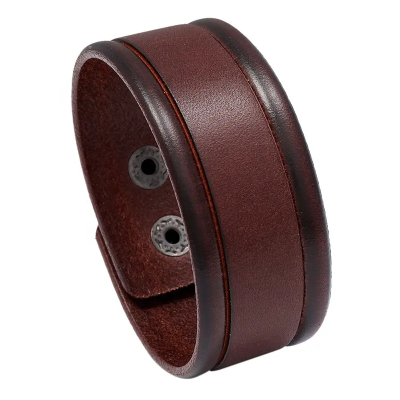 Classic Real Cowhide Wrist Band Custom Log Top Grain Genuine Leather Bracelet