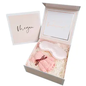 Bomboniera personalizzata scatole di carta di lusso pieghevoli in oro rosa imballaggio proposta damigella d'onore confezione regalo con chiusura magnetica con nastro