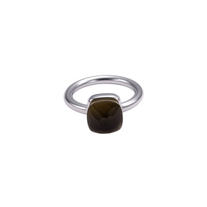 Bague en acier inoxydable style luxe léger japonais et coréen, forme cube de sucre irrégulier, avec zircon et émeraude, motif champignon - Product Image 1
