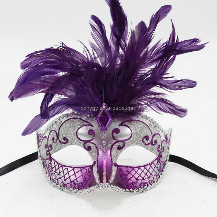 Red Venetian Carnival Style Plastic Feather Gem Masquerade Ball Wedding Mask DIY Halloween Face ...