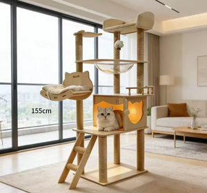 Arbre à chat en bois moderne de 155 cm à 4 niveaux avec poteaux à gratter et plateformes pour chats d'intérieur - Product Image 1