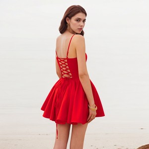 Elegante abito da donna con spalline sottili a-line Mini da festa gonfio con retro corto aperto per la serata in stile Club - Product Image 3