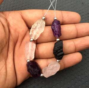 Amazing 6 Piece Natural Amethyst <b>Rose</b> Quartz <b>Clear</b> Quartz & Black Tourmaline Top Drill Gemstone Rough - Product Image 4