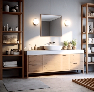 Sang trọng bằng gỗ Bảng điều chỉnh phòng tắm Vanity nội thất tủ với gương rử<span class=keywords><strong>a</strong></span> lưu vực cho khách sạn phòng tắm - Product Image 6