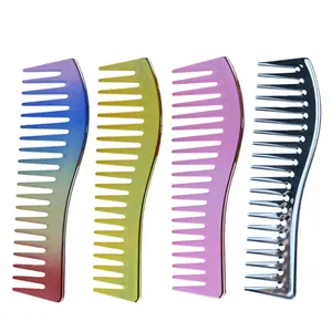 Super Custom Logo Printed Electroplate Wide Tooth Plastic Hair Comb Detangler comb Barber Salon Wet Hair Extension