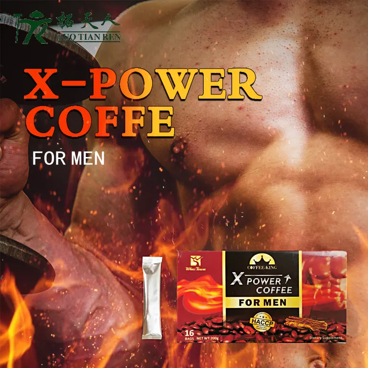 Aangepaste Man Power Koffiepoeder Mannelijke Vitaliteit Tongkat Ali Private Label Instant Maca Black Energy Koffie Voor Mannen