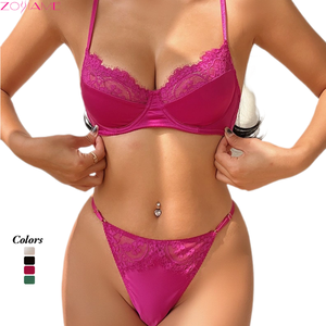Conjunto de lencería de talla grande antiflacidez de encaje ultrafino de verano estilo francés sensual elegante con sujetador para mujer - Product Image 1