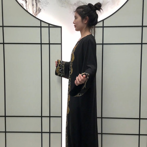 Nuovo arrivo diretta in fabbrica taglie forti per abiti musulmani con collo largo Abaya strass alla moda Vintage per l'estate W-058 mediorientale - Product Image 4