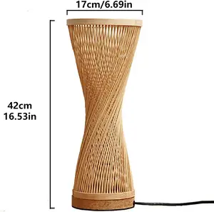 Weave Bedside Lamp Bamboo Lampshade Table Lamp Bedroom Desk Lamp Wooden Base Small Night Light Night Stand For Living