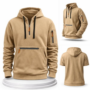 Clothing Manufacturers Custom Streetwear <b>Men</b>’s Fleece Hoodie Quarter Zip Polyester Fleece Warm Outdoor Tactical <b>Pullover</b> OEM - Product Image 2