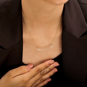 Collier souriant en alliage de cuivre plaqué or, chaîne de clavicule pour femme, cadeau - Product Image 3