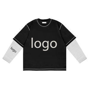 Printed Layered Sleeve Cotton T-Shirt Fashion Customization Two-piece Long Sleeved Round Neck Pullover Long Sleeved T-shirt - Product Image 1