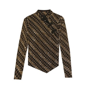 Chemisier <span class=keywords><strong>à</strong></span> <span class=keywords><strong>carreaux</strong></span> rétro pour femme, col montant, patte de boutonnage oblique, avec boucle, coupe ajustée, taille cintrée, polyvalent, pour l'automne - Product Image 5